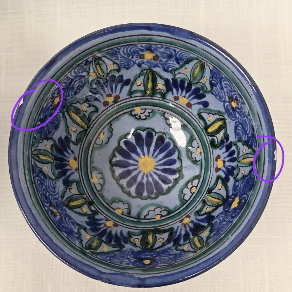 Hand Painted Blue Green Floral Art Pottery Bowl Signed 5.5